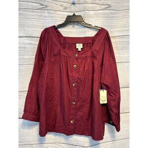 NWT St. John's Bay Peasant Top Button-Down Size X-Large